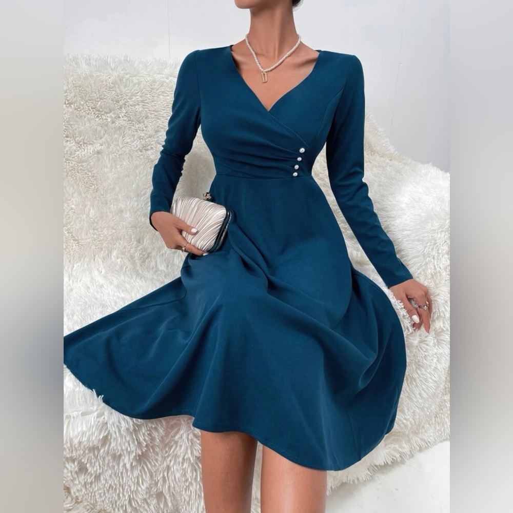 Surplice Neck Single Breasted A-line Dress
